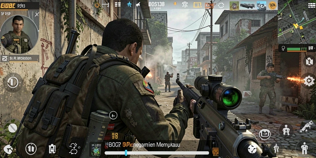 Tampilan gameplay seru dalam game FPS BOS138.