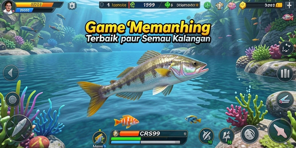 Screenshot gameplay CRS99 menampilkan aksi memancing yang mendebarkan.
