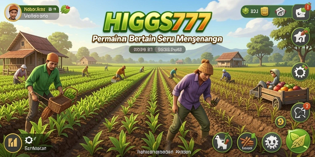 Tampilan gameplay HIGGS777 saat merawat kebun yang indah.