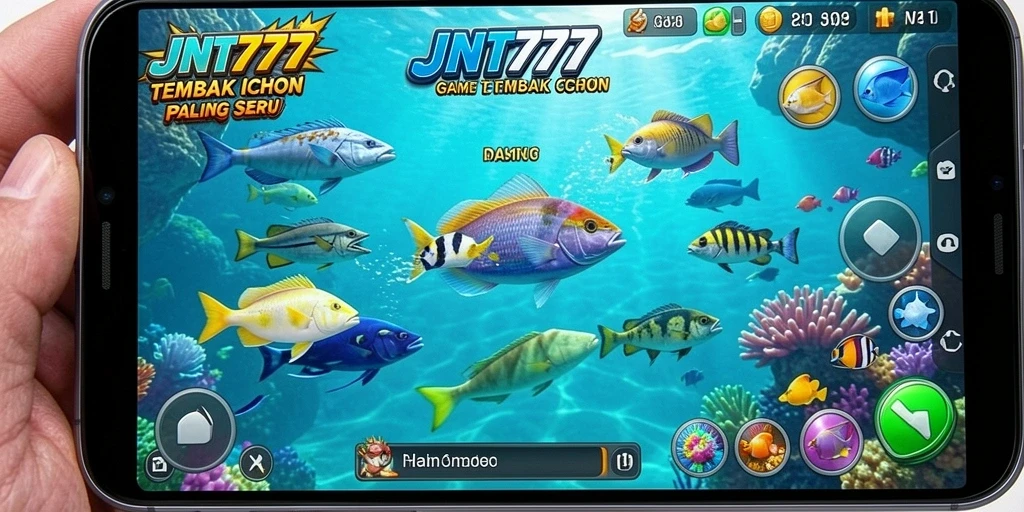 Tampilan gameplay JNT777 dengan grafis memukau dan aksi menangkap ikan.