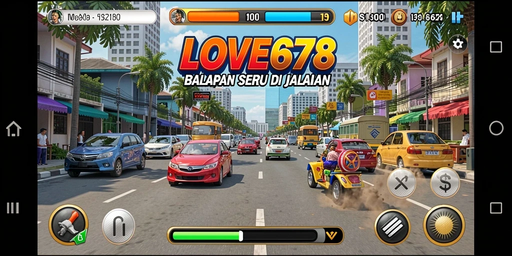 Tampilan gameplay balapan seru di LOVE678 menunjukkan aksi mendebarkan.