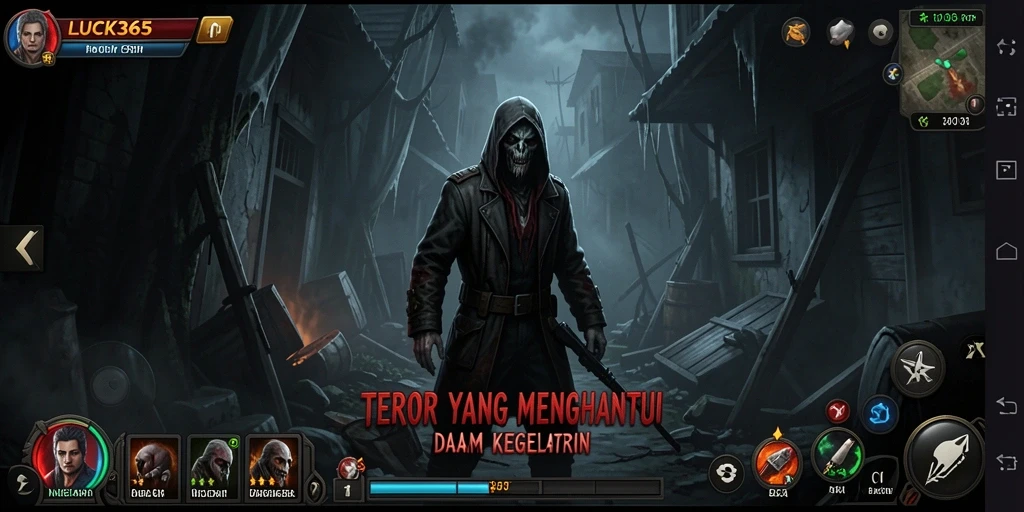 Screenshot gameplay LUCK365 menampilkan suasana horor yang mencekam.