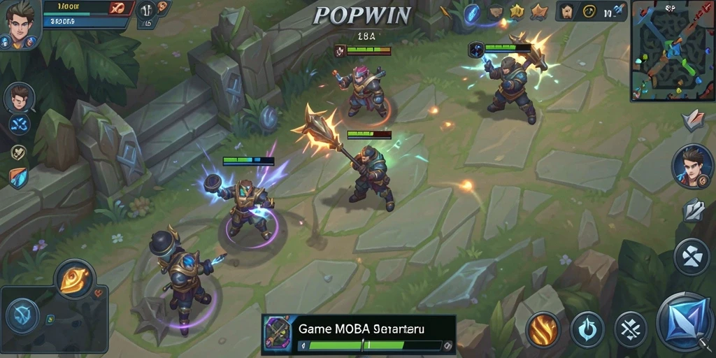 Screenshot gameplay <strong>POPWIN</strong> yang menampilkan aksi tim yang intens.