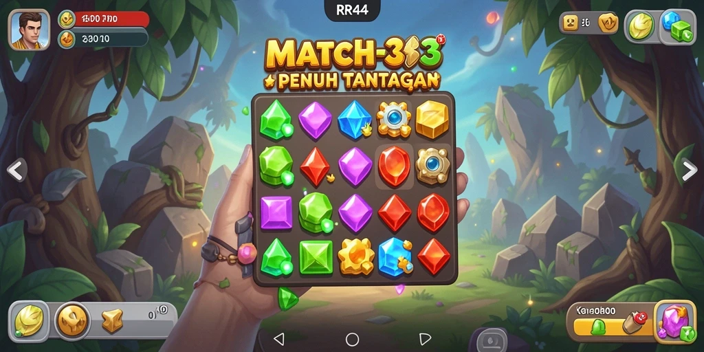 Tangkapan layar menunjukkan gameplay seru di RR44 dengan kombinasi colorful.